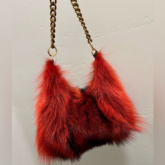 Burnt Orange Real Raccoo Fur Slouchy Bag/Hobo Bag/ Crossbody/Multi Use Style - Picture 13 of 16